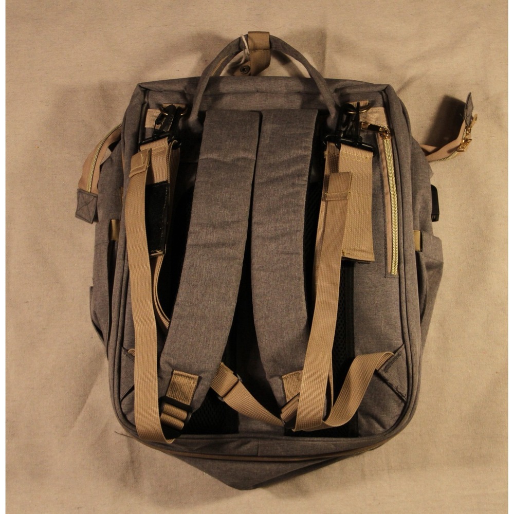 Backpack Diaper Bag Gray Multi Pocket Fold-Out Changing Pad Travel Baby Bag - Picture 3 of 7